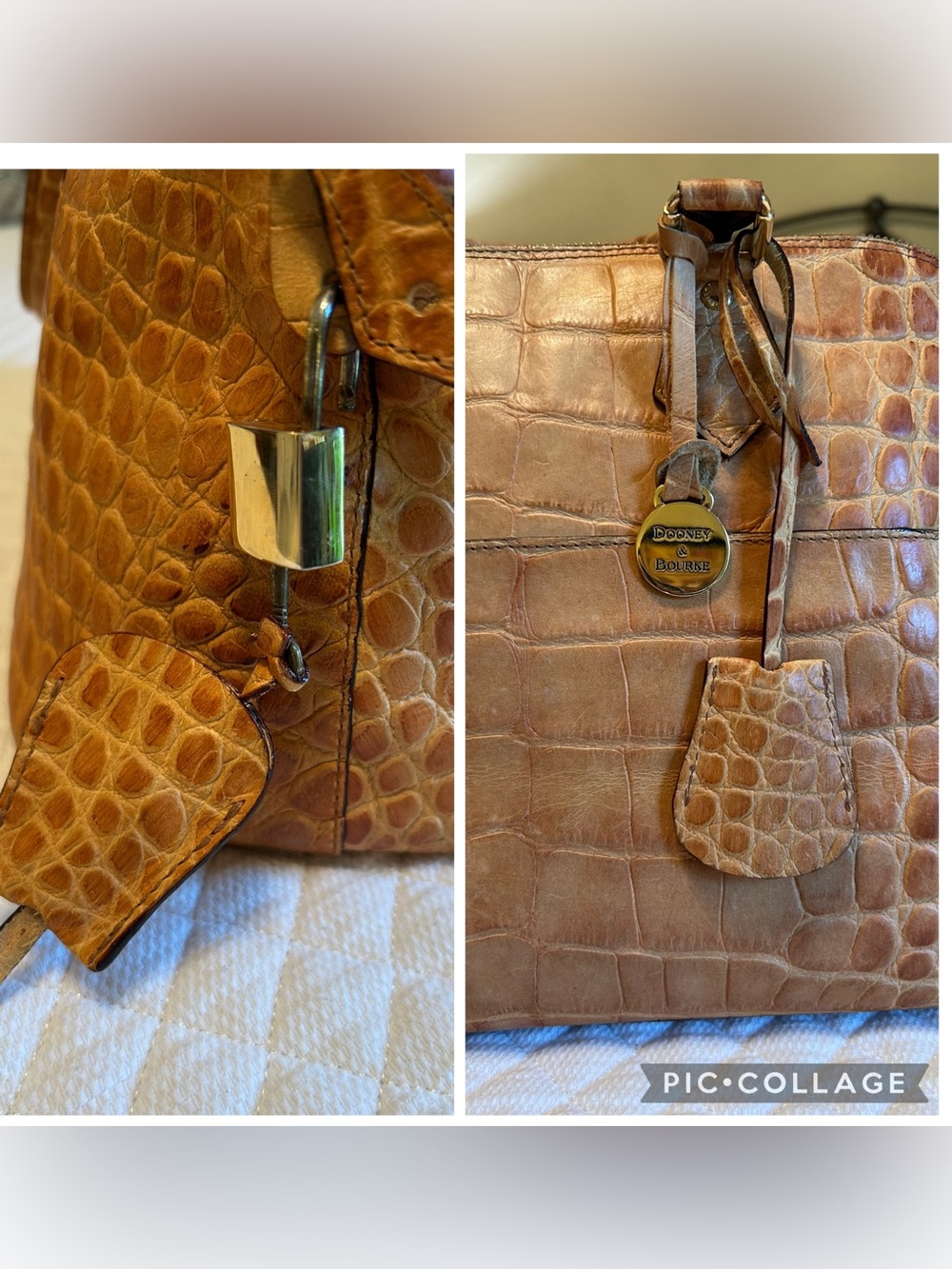 GORGEOUS Dooney & Bourke Italian Croc Embossed MBC3 Zip Zip Satchel in Tan - Picture 5 of 12